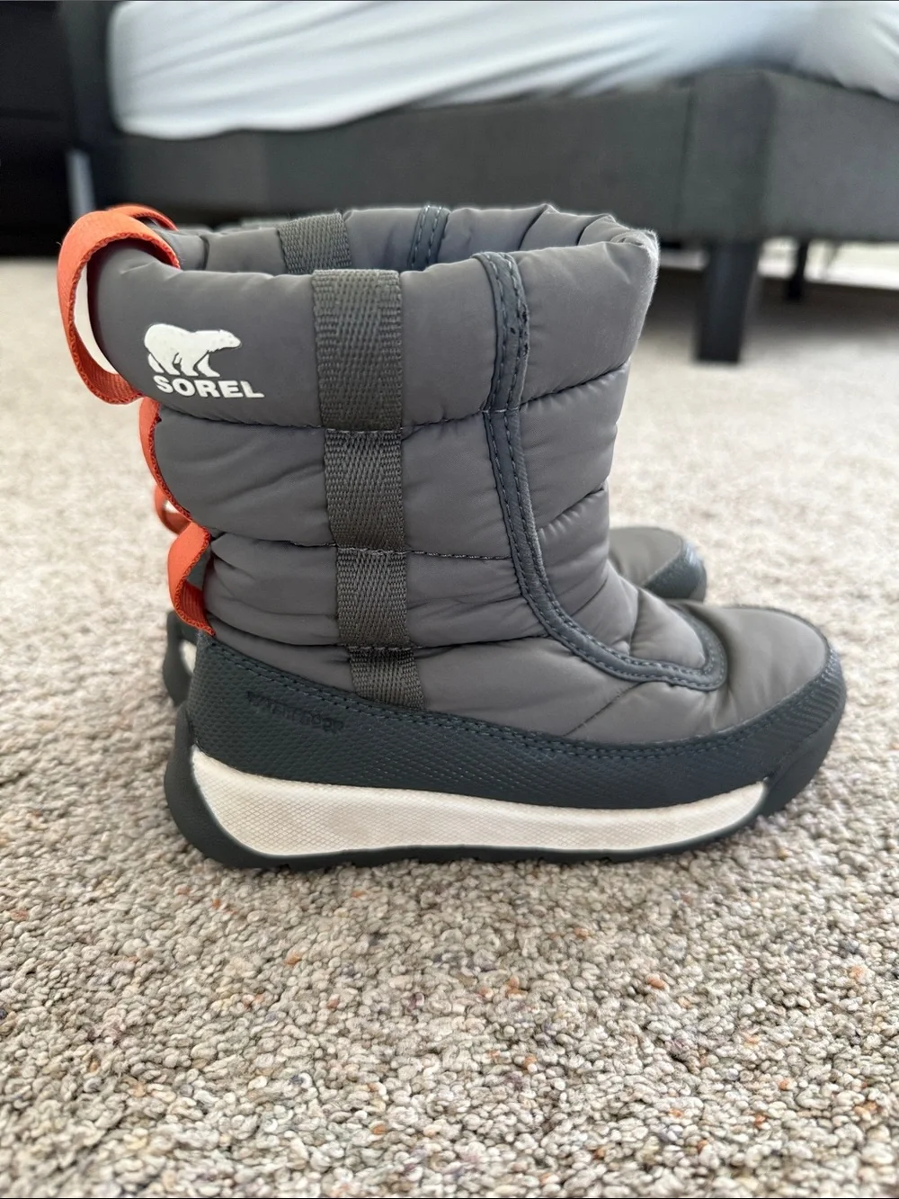 Sorel Kids Whitney II Puffy Mid Boot Gray/Orange waterproof Size 11